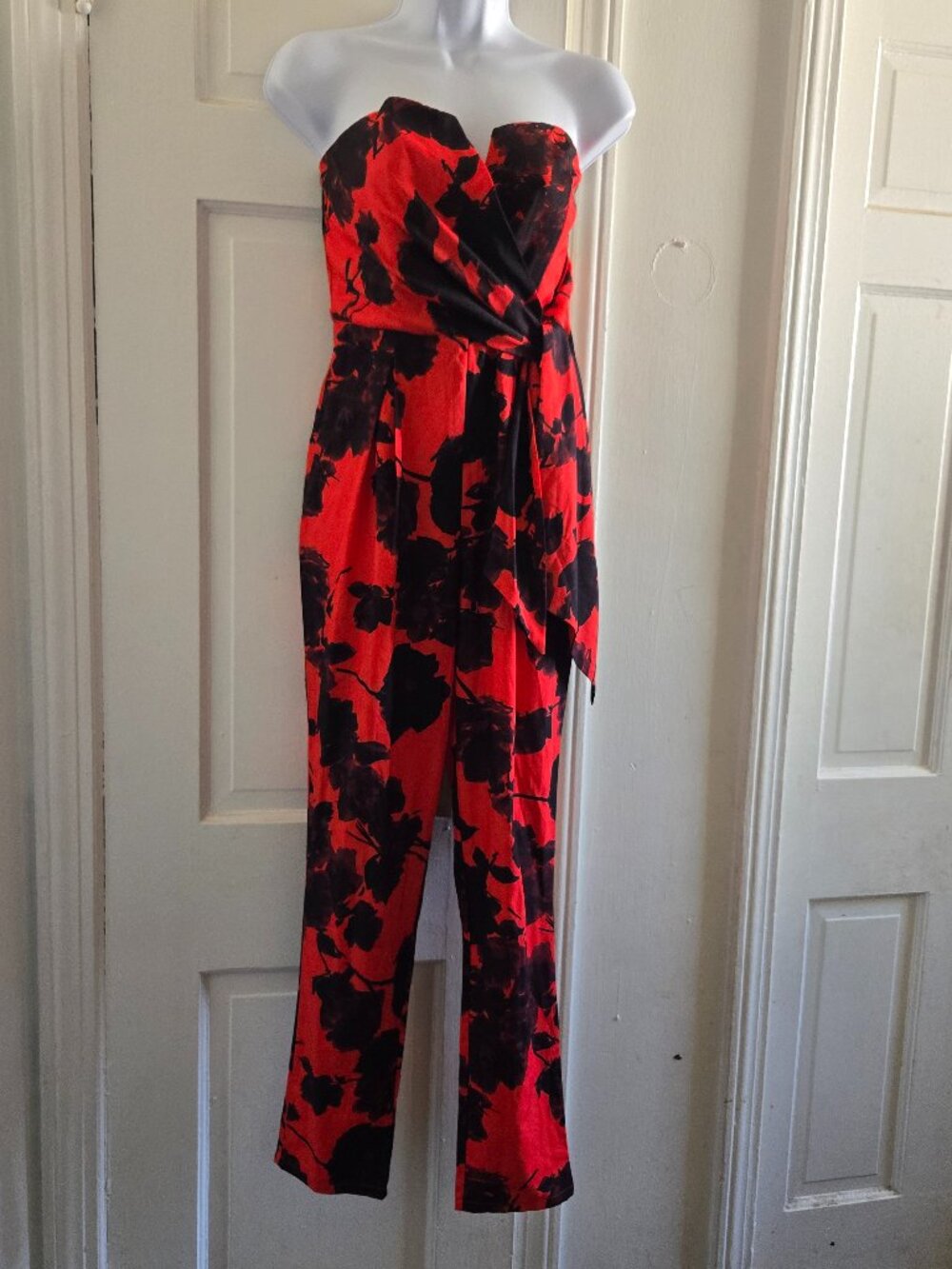 Red and Black Floral Print Romper
